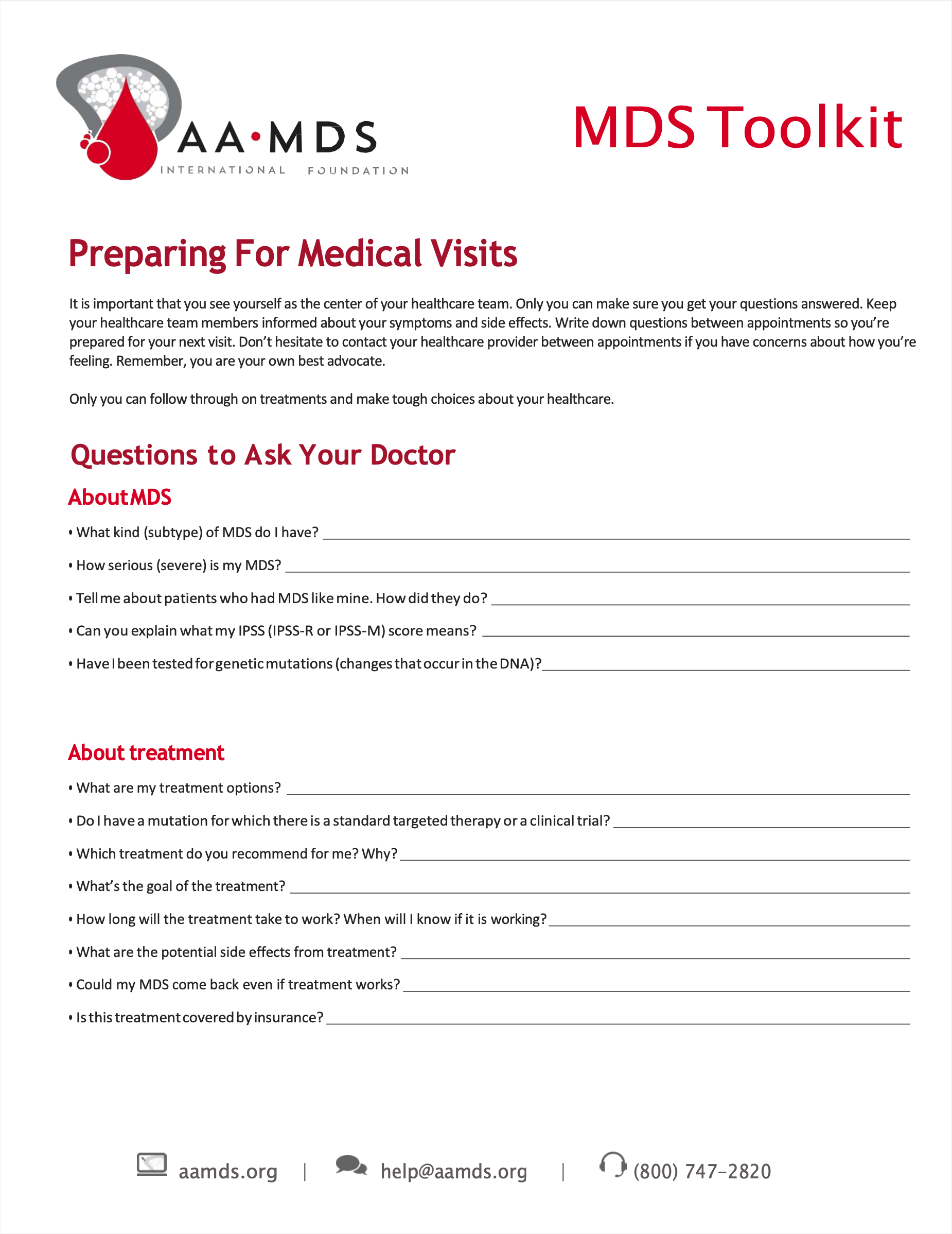 MDS Toolkit - Preparing for Medical Visits (Thumbnail)