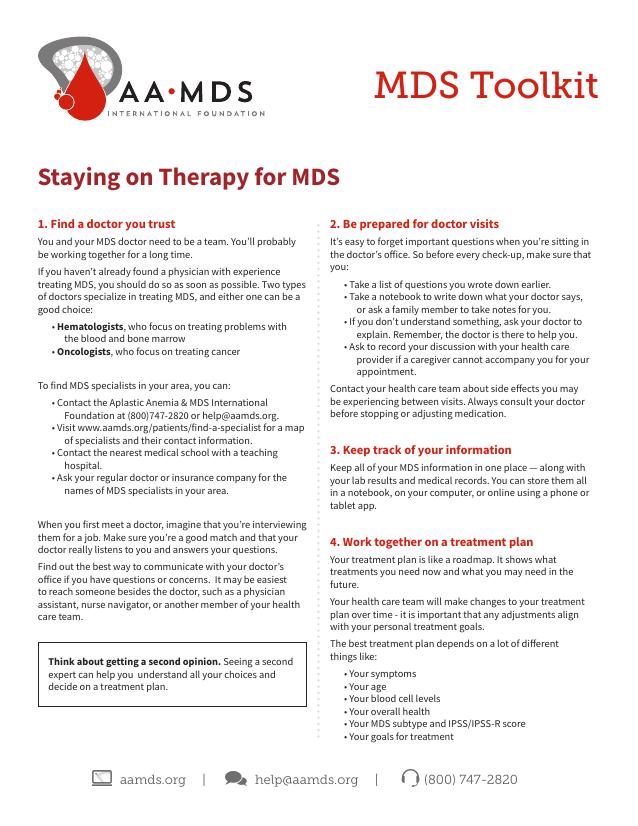 MDS Toolkit - Staying on Therapy (Thumbnail)